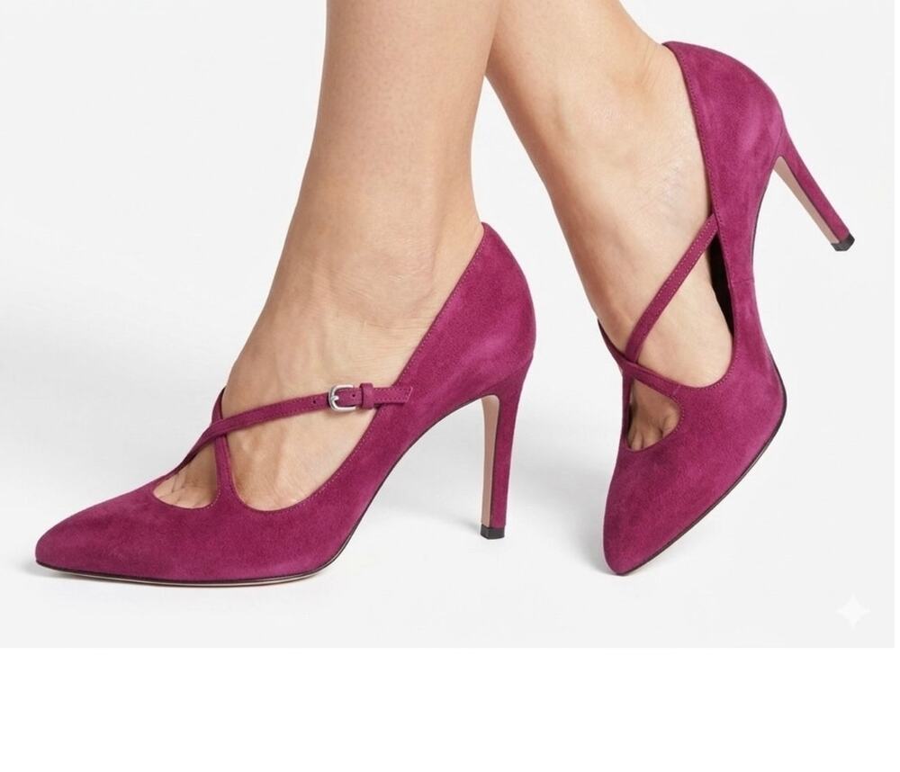 Sebastian Milano Pink Fuchsia Suede Pumps Shoes Crisscross Buckle Strap 8.5B